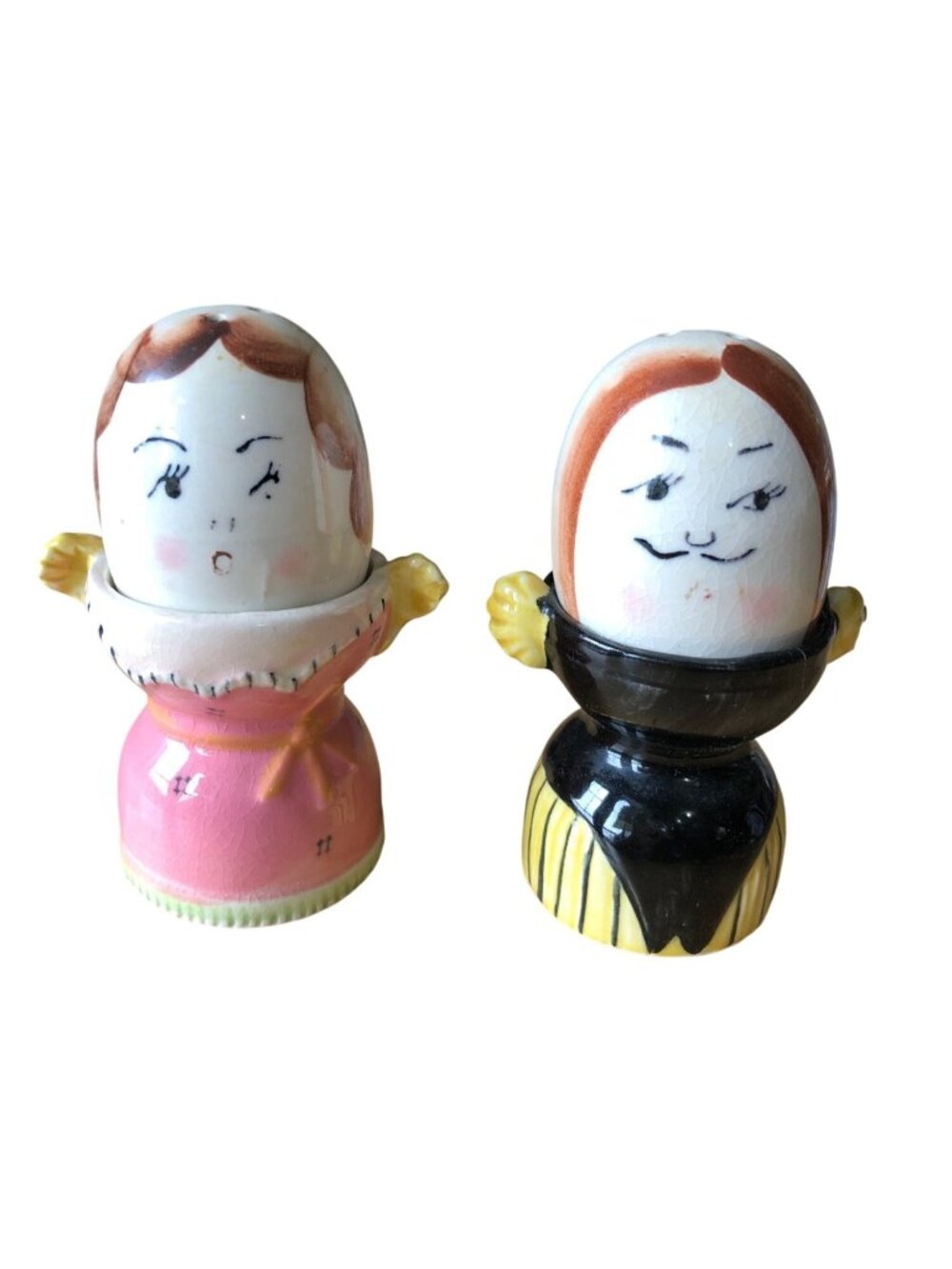 Vintage Thames Anthropomorphic Ceramic Egg Cup Salt Pepper Shakers Man Woman MCM